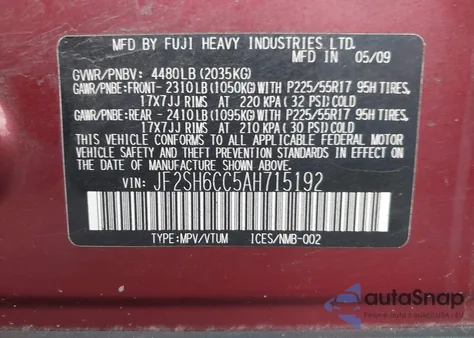 2010 Subaru Forester 2.5X Premium z USA, uszkodzony, nr VIN JF2SH6CC5AH715192